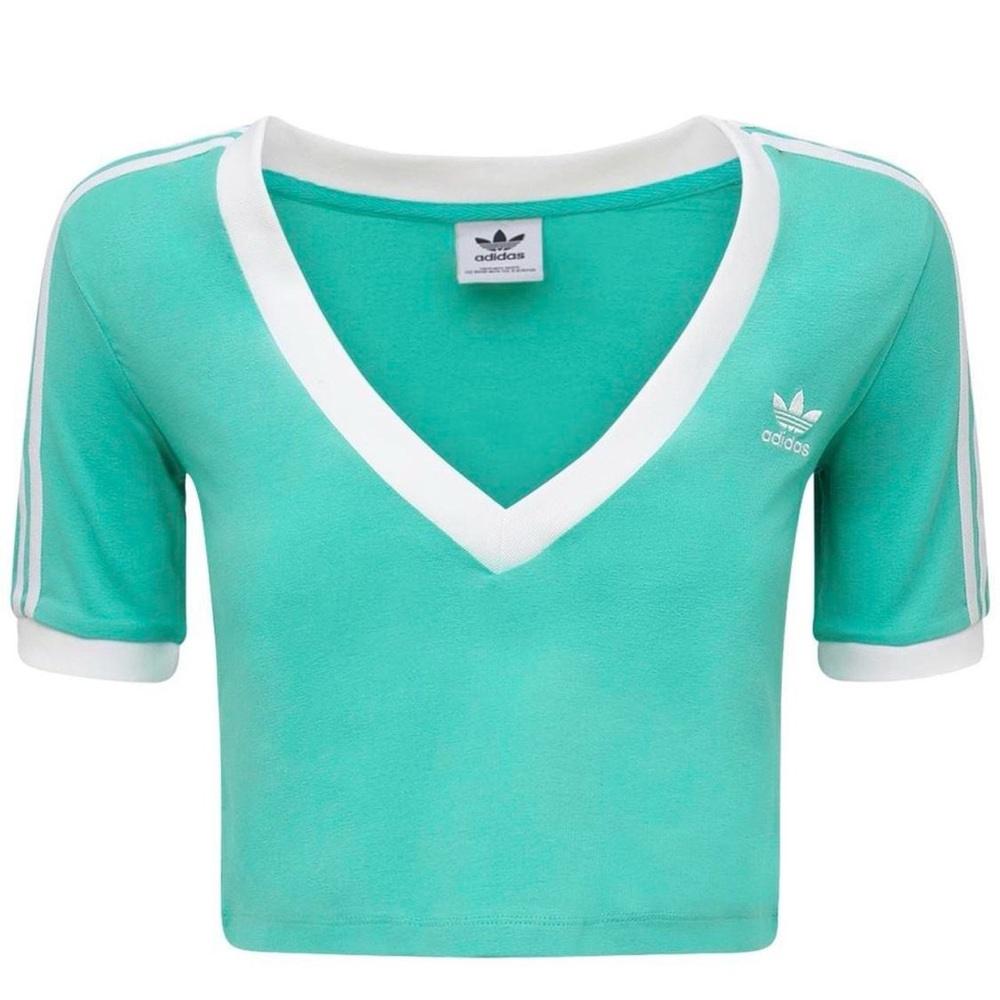 Adidas Aqua V-Neck Crop Top with White Trim